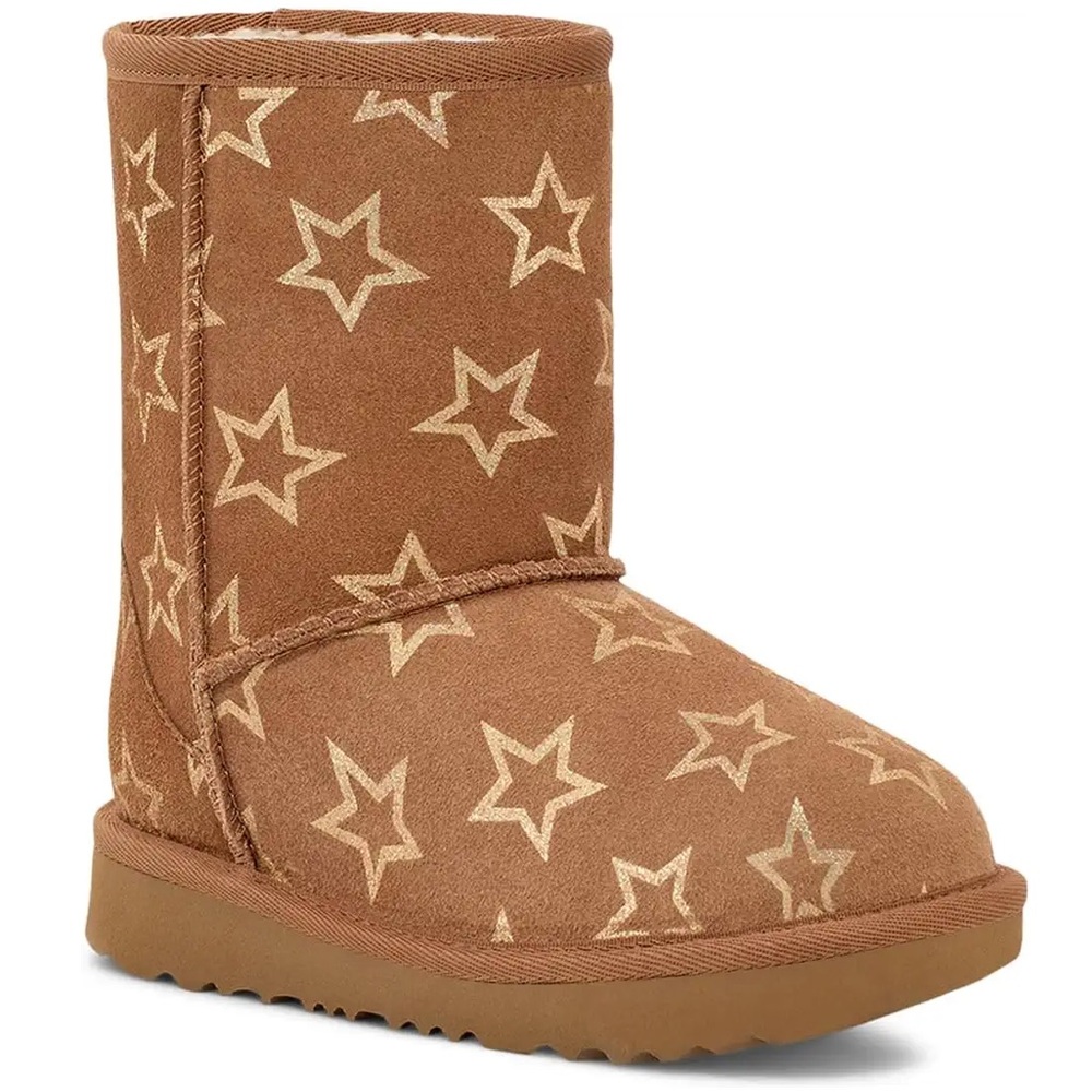 NWOB⭐️UGG® Big Kids Classic II Iridescent Stars Boot Chestnut/Gold Sz 5